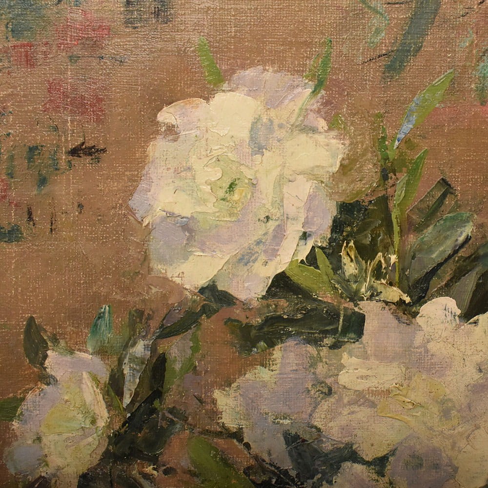 QF771 6a antique floral painting flower oil still life XIX